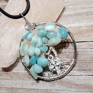 Celtic Cross Amazonite Tree of Life Neckla…